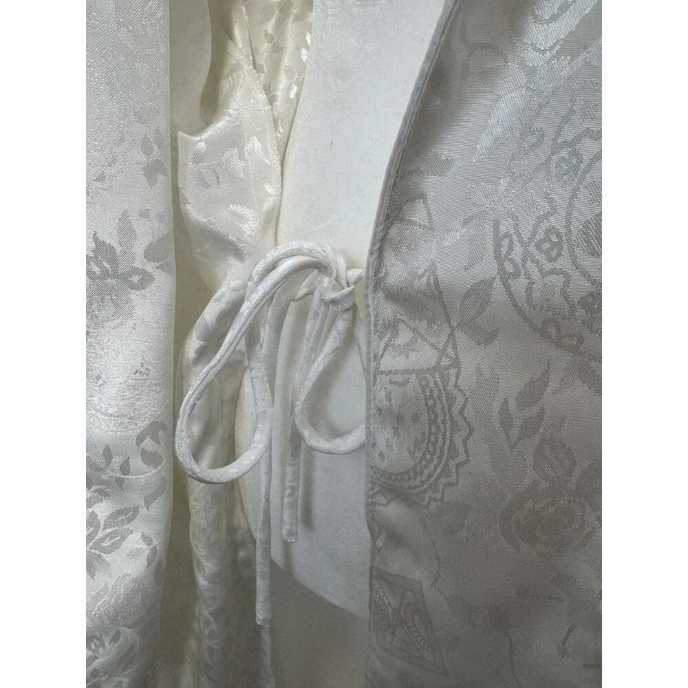 Vintage Long Womens Robe Ivory Victoria Secret Gold Label Bridal Pockets Sz M/L